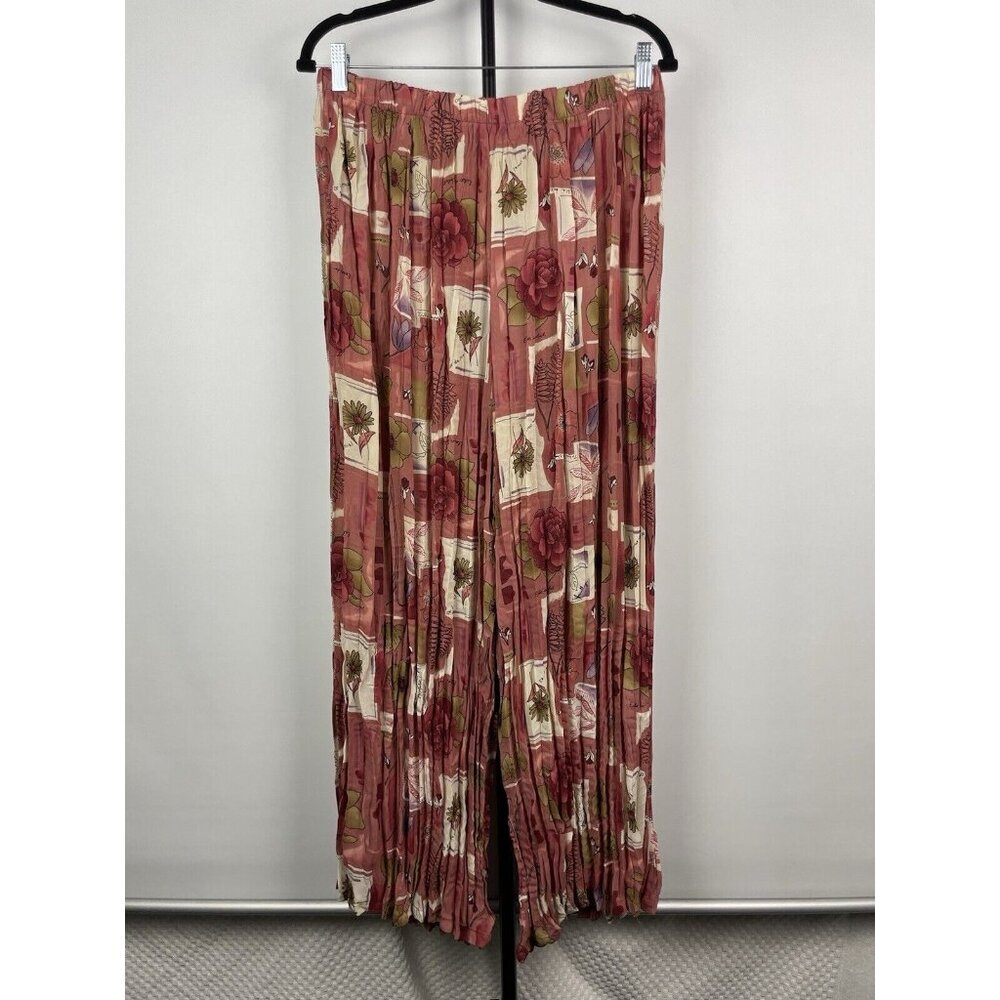 Lisa Z Dusty Pink Floral Garden Crinkle‎ Chiffon Sheer Pants Size S